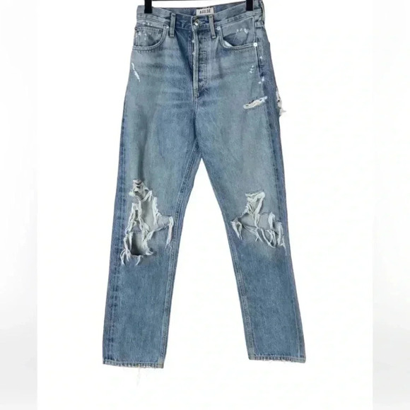 AGOLDE distressed high rise straight  jeans - Picture 1 of 11